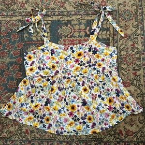 Floral Old Navy Tie Shoulder Feminine Girly Babydoll Summer Tank Top Size M